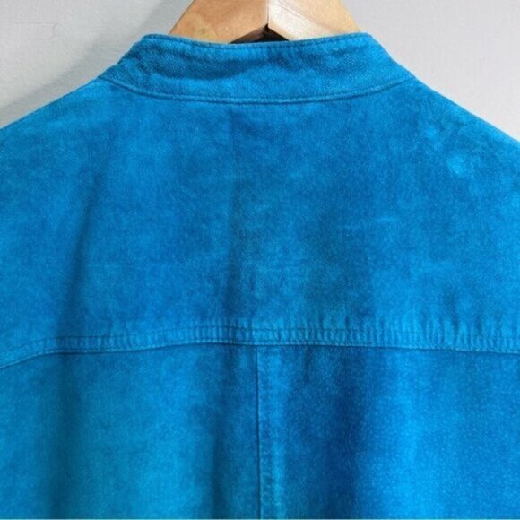 Chico’s Teal Leather Suede Jacket Size 1 Medium 100% Leather Classic Monochrome - Picture 5 of 16